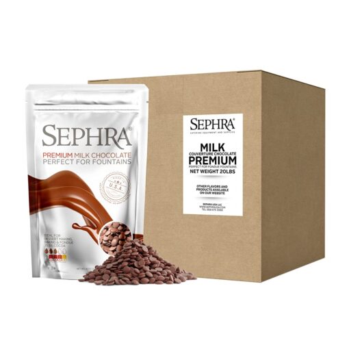 Sephra Premium MILK Couverture Chocolate 20lb Case. Premium Quality Fountain Ready Chocolate Made In The USA, 35.5% Cocoa, OK Kosher, Gluten Free & Vegetarian Friendly. 20 Pound (Pack of 1)