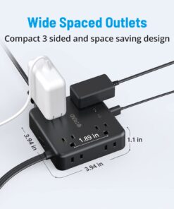 TROND Power Strip Surge Protector - Flat Plug Extension Cord, 8 Widely-Spaced Outlets, 4 USB Charger(1 USB C Port), 5FT Ultra Thin Cord, 1440J, Flat Wall Plug, Desk Charging Station for Travel, Black 5 FT-1 USB C 42 61apK6l5IFL