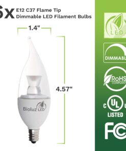 Bioluz LED 6 Pack Flame Tip Candelabra LED Bulb, Dimmable 40 Watt Chandelier Bulbs 40 (uses 4.5W) Watt E12 Base Candle Bulbs 2700K (Warm White) Indoor/Outdoor Flame Tip - 6 Pack 18 61apwOlnIAL