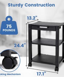 Halter Printer Stand, Rolling Home Office Printer Stand with Storage and Cable Management, Pack of 2 Printer Tables, Black Printer Cart, LZ-308 Black 2 Pack 8 61b44iSMs2L