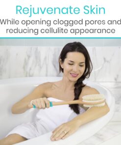 Vive Back Scrubber Brush for Shower - for Dry or Wet Body Brushing - Long Handle - Cleaning Lymphatic Drainage Handled Washer for Men, Women - Showering Bathing Exfoliator with Soft & Stiff Bristles Light Wood 21 61b9SnAG5VL