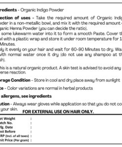 Just Jaivik 100% Organic Indigo Powder - 227 gms / 1/2 LB Pound / 08 Oz - Indigofera Tinctoria- A 100% Organic Hair Dye - Color your hair dark brown to black with Henna 19 61bCXaVEBnL