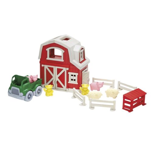 Green Toys Farm Playset - 13 Piece Pretend Play, Motor Skills, Language & Communication Kids Role Play Toy. No BPA, phthalates, PVC. Dishwasher Safe, Recycled Plastic, Made in USA, Red, Pack of 1