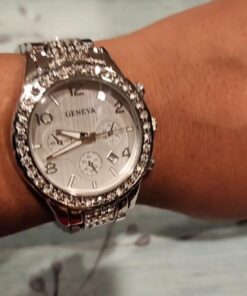 FANMIS Luxury Unisex Pave Floating Crystal Diamonds Calendar Digital Quartz Watch Business Dress Watch Luminous Pointer with Stainless Steel Link Bracelet silver 32 61bXCyXjtmL