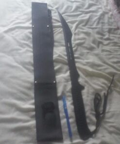 K EXCLUSIVE Secret Agent Tactical Ninja Sword with Nylon Shoulder Harness Scabbard - One-Piece Stainless Steel Construction, Serrations, Black Heat-Treated Finish, Wrapped Handle - Length 27" 13 61ba7CMHDXL