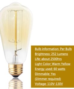 DSYJ for Edison Light Bulbs, Vintage 60 Watt Incandescent Light Bulbs E26 Base Dimmable Decorative Antique Filament Light Bulbs 252 Lumens, Ray Amber Warm 1 Pcs 1 Count (Pack of 1) 23 61beo90jQoL