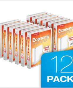 Cardinal Economy 3-Ring Binders, 1", Round Rings, Holds 225 Sheets, ClearVue Presentation View, Non-Stick, White, Carton of 12 (90621) 1 Inch 17 61bgaCE6OCL