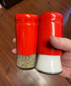 Retro-Styled Stainless Steel Salt and Pepper Shakers (Red), By Home Basics | 2 Piece Shakers for Salt, Pepper, Cumin, Cinnamon, Paprika, and More | With See-Through Glass Bases Red 1 of Each 27 61bhDQv505L