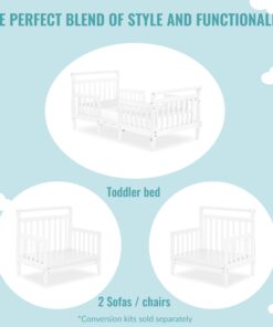 Dream On Me Emma 3 in 1 Convertible Toddler Bed in White 56x29x28 Inch,29x29x18 Inch 25 61bnjCCjcLL