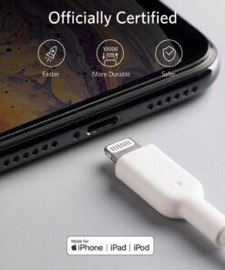 Anker iPhone Charger Cable, Powerline II Lightning Cable (10ft), Durable Cable, MFi Certified for iPhone X / 8/8 Plus /7/7 Plus / 6/6 Plus / 5s (White), iPad 8, and More 10ft White 23 61bp6ghicOL