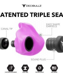 Decibullz - Custom Molded Earplugs, 31dB Highest NRR, Comfortable Hearing Protection for Shooting, Travel, Swimming, Work and Concerts (Pink) Pink 20 61bsBMDDAzL