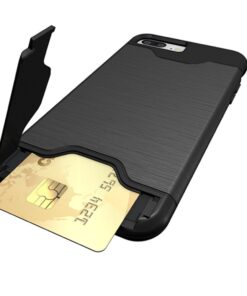 iPhone 7 Plus Case, Bastex Hybrid Slim Fit Black Rubber Silicone Cover Hard Plastic Black Brushed Metal Design Kickstand Case with Hidden Credit Card Slot for Apple iPhone 7 Plus 20 61btEzbkfaL