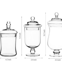 MyGift Clear Glass Apothecary Jars with Lid, Decorative Footed Vase, Candy Buffet Containers, Set of 3 13 61byZiTEj9L
