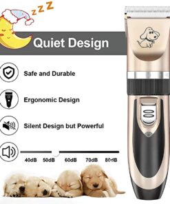 Maxshop Dog Grooming Kit, Low Noise Rechargeable Dogs Shaver Clippers Electric Quiet Dog Hair Trimmer for Dogs and Cats with Comb Guides Scissors Nail Kits (Gold Black) Gold Black 44 61c0OULHNFL