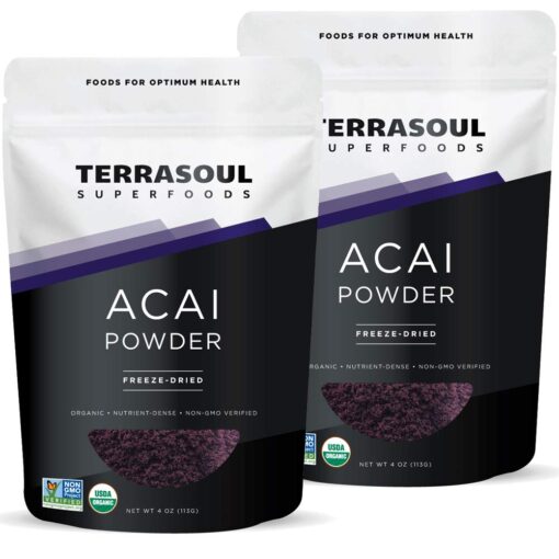 Terrasoul Superfoods Organic Acai Berry Powder, 8 Oz (Pack of 2), Freeze-Dried for Freshness, Omega Fats Boost for Smoothie Bowls, and Antioxidant-Packed Superfoods Recipes 4 Ounce (Pack of 2)