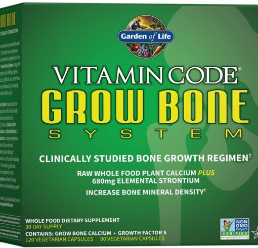 Garden of Life Calcium Supplement - Vitamin Code Grow Bone Made with Whole Foods, Strontium, Magnesium, K2 MK7, Vitamin D3 & C Plus Probiotics for Gut Health, 30 Day Supply