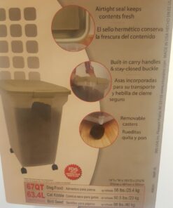 IRIS USA 55 Lbs / 67 Qt WeatherPro Airtight Pet Food Storage Container with Attachable Casters, For Dog Cat Bird and Other Pet Food Storage Bin, Keep Pests Out, Translucent Body, Almond/Clear Clear/Almond 47 61cNzVeNPqL 1