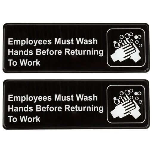 Employees Must Wash Hands Before Returning to Work Sign (Pack of 2) Black and White, 9" x 3"