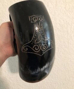 Norse Tradesman XL Viking Drinking Horn Mug - 100% Authentic Beer Horn Tankard With Thor's Hammer Engraving | The Mjolnir, High Polish, approx. 30 oz 31 61cUo5qNwL