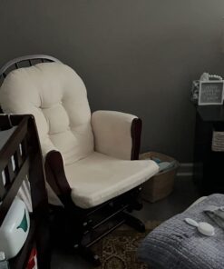 Storkcraft Premium Hoop Glider and Ottoman (Espresso, Beige) – Padded Cushions with Storage Pocket, Smooth Rocking Motion, Easy to Assemble, Solid Hardwood Base Espresso W/ Beige Micro 52 61cZMFFnZWL