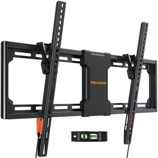 Perlegear UL-Listed Tilting TV Wall Mount for Most 37-82 inch TVs up to 132 lbs, Low Profile Tilt TV Mount Wall Bracket for Flat or Curved TVs, Fits 24”/18”/16” Studs, Max VESA 600x400mm, PGLT2