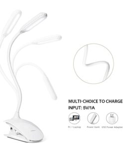 Raniaco Led Clip Reading Book Light Daylight 16 LEDs USB Rechargeable Reading Lamp-3 Brightness,Touch Switch Bedside Book Light with Good Eye Protection Brightness (White) 24 61cfYiHp3RL