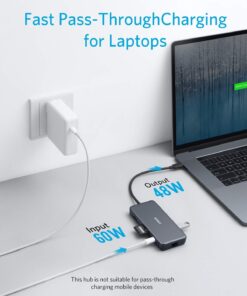 Anker USB C Hub Adapter, PowerExpand+ 7-in-1 USB C Hub, with 4K USB C to HDMI, 60W Power Delivery, 1Gbps Ethernet, 2 USB 3.0 Ports, SD and microSD Card Readers, for MacBook Pro and Other Laptops 27 61cfkHk8ASL