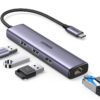 UGREEN USB C to Ethernet Adapter, 4 in 1 Multiport Hub with Gigabit RJ45, 3 x USB 3.0 Ports Compatible with MacBook Pro Air, Mac Mini, iPad, Galaxy S23, iPhone 15/Plus/Pro/Pro Max, Surface Book, Dell 1 - Pack 55 61cmkD4 kQL