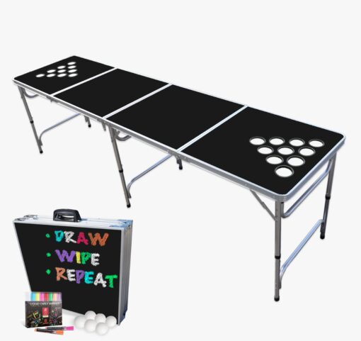 8-Foot Beer Pong Table w/Optional Cup Holes & LED Color-Changing Glow Lights - 11 Table Designs Available Dry Erase