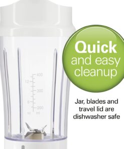 Hamilton Beach Portable Blender for Shakes and Smoothies with 14 Oz BPA Free Travel Cup and Lid, Durable Stainless Steel Blades for Powerful Blending Performance, White ( 51101V) 14 oz. 1 Jar 20 61czLnc5blL 1