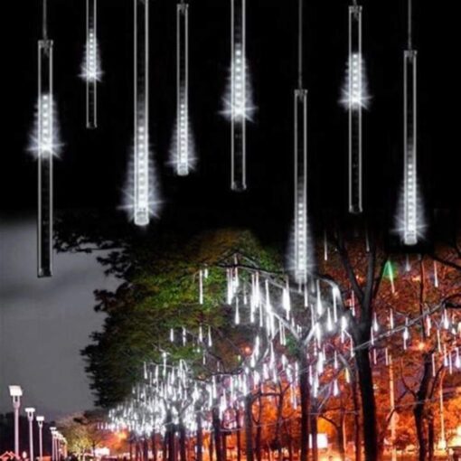 OMGAI Waterproof Meteor Shower Rain Lights - 30cm 8 Tubes Drop Icicle Snow Falling Raindrop Cascading Lights for Wedding Party Christmas, Shine White