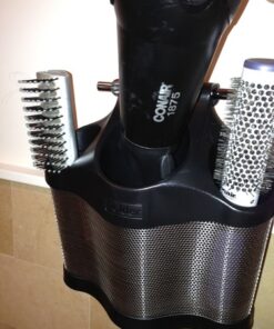 Polder Style Station, Organization for Styling Tools: Hair Dryers,Curling Irons, Straighteners, Brushes, Hang Over Towel Rack, Store Undersink or in Drawer, Black and Silver 43 61d4H9xT9L