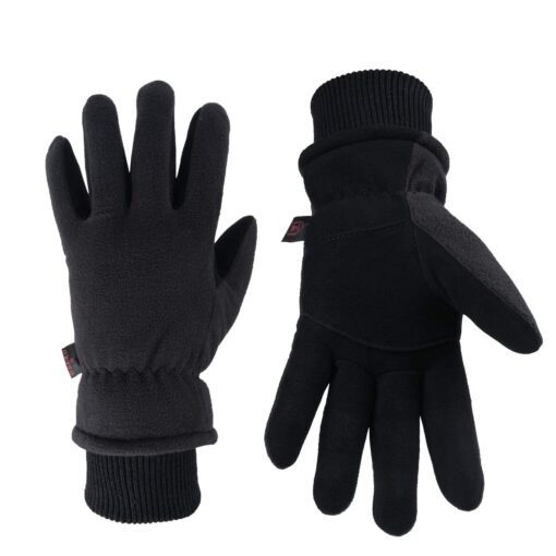 OZERO Winter Gloves -30°F Cold Proof Deerskin Suede Leather Insulated Water-Resistant Windproof Thermal Glove for Driving Hiking Snow Work in Cold Weather - Warm Gifts for Men and Women Denim-black X-Large