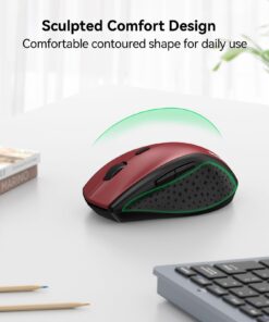 TECKNET Wireless Mouse, 2.4G USB Computer Mouse with 6-Level Adjustable 3200 DPI, 30 Months Battery, Ergonomic Grips, 6 Buttons Portable for PC, Chromebook, Mac - Red 27 61d6mYwaFL