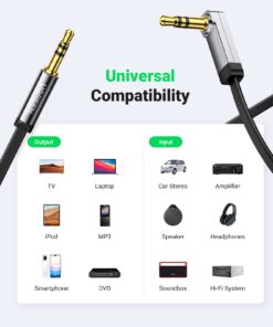 UGREEN 3.5mm Audio Cable Stereo Aux Cord 90 Degree Right Angle, Compatible with Beats iPhone iPod iPad Tablets Speakers 24K Gold Plated Male to Male Black 1.5FT 21 61dCKf1mSNL