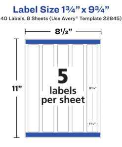 Avery Printable Blank Wraparound Rectangle Labels, 1.25" x 9.75", Matte White, 40 Customizable Labels (22845) 27 61dFQ0SemKL