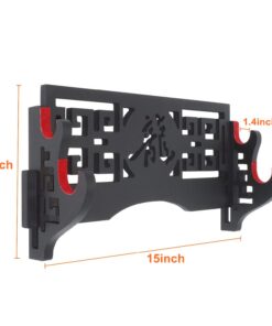 Alternative view of Eforlife 2-Tier Sword Holder Wall Mount Samurai Sword Display Stand Hanger Hollow Out Pattern for Katana Wakizashi and Standard Swords Red Velvet-Dragon