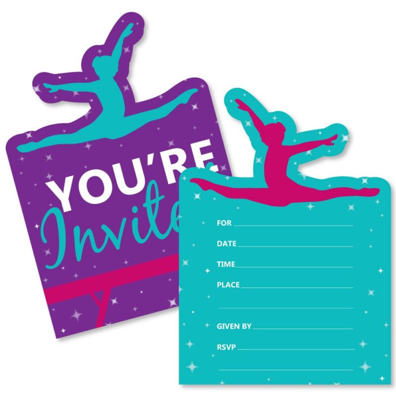 Catalog 9 Tumble, Flip & Twirl - Gymnastics - Shaped Fill-In Invitations - Birthday Party or Gymnast Party Invitation Cards with Envelopes - Set of 12