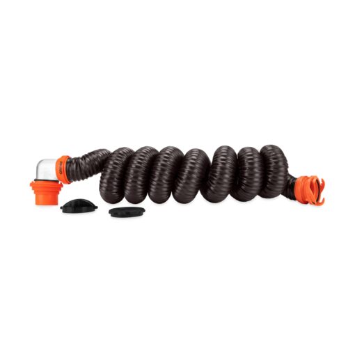 Camco RhinoFLEX 15-Ft Camper/RV Sewer Hose Kit | Features Clear Elbow Fitting with Removable 4-in-1 Adapter & Crafted of Reinforced 23-Mil Polyolefin | Compress for RV Storage and Organization (39770) Frustration-Free Packaging