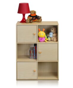 Furinno Pasir 3 Tier Shelf with 3 Door/Round Handle, Steam Beech 23.6(W)x9.4(D)x31.5(H) inches 25 61dPnkbpzL