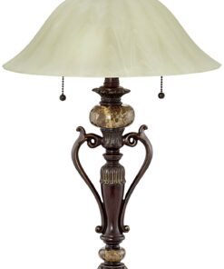 kathy ireland Amor Traditional Vintage Table Lamp with Tabletop Dimmer 26" High Bronze Brown Marble Alabaster Champagne Glass Shade Decor for Living Room Bedroom House Bedside Nightstand Home