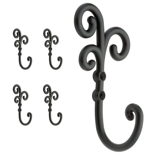 Franklin Brass Curlique Hook Wall Hooks 5-Pack, Flat Black, CURL5PK-FB-R 5 Pack