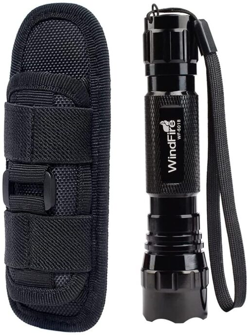 WindFire WF-501B Flashlights High 1200 Lumens Tactical Flashlight 1 Mode 3.7-18v High Powered Handheld Torch Water Resistant Portable with Holster Duty Belt Holder (Battery Not Included)