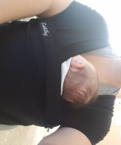 CuddleBug Baby Wrap Sling + Carrier - Newborns & Toddlers up to 36 lbs - Hands Free - Gentle, Stretch Fabric - Ideal for Baby Showers - One Size Fits All (Black) Black 33 61dj1yp3X L