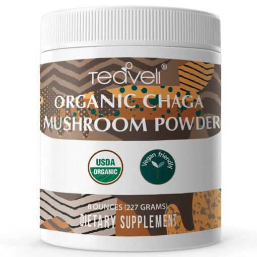 Teaveli Organic Chaga Mushroom Fine Powder (8 Ounces or 226g) for Chaga Tea, Chaga Mushroom Coffee & More– Vegan Friendly Chaga Powder to Support Detox, A Healthy Immune System & Clean Energy Boost 8 Ounce (Pack of 1) Organic Chaga Mushrooms Powder