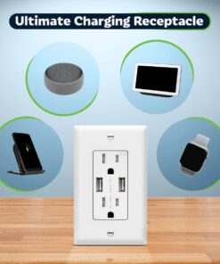 TOPGREENER 3.6A USB Wall Outlet Charger(Upgraded), 15A Duplex Tamper-Resistant Receptacles Plug, Charging Power Outlet with USB Ports, Electrical USB Socket, UL Listed, TU2153A-6PCS, White, 6 Pack 15 Amp 25 61dxhv8WqL
