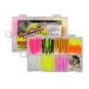 Trout Magnet 82 Piece Neon Fishing Kit, Catches All Types of Fish, Includes 70 Grub Bodies and 12 Size 8 Hooks, Orange,Green,White,Silver Neon Kit