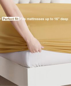 Nestl Queen Sheet Set - 4 Piece Bed Sheets for Queen Size Bed, Double Brushed Queen Size Sheets, Hotel Luxury Camel Gold Sheets, Extra Soft Bedding Sheets & Pillowcases 13 61dydn4AVXL