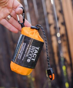Survival Frog Tact Bivvy 2.0 Emergency Sleeping Bag w/Stuff Sack, Carabiner, Survival Whistle, ParaTinder - Compact, Lightweight, Waterproof, Reusable, Thermal Bivy Sack Cover, Shelter Kit New 2.0 Tactical Orange 19 61e0tfpOVGL