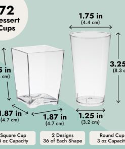 Juvale 72 Pieces Assorted Dessert Cups for Appetizers, Snacks, Plastic Shot Glasses 3oz and 5oz, Cups for Anniversary, Wedding Reception, Baby Shower, Birthday Party (Serves 36) 25 61e1IVs5KTL